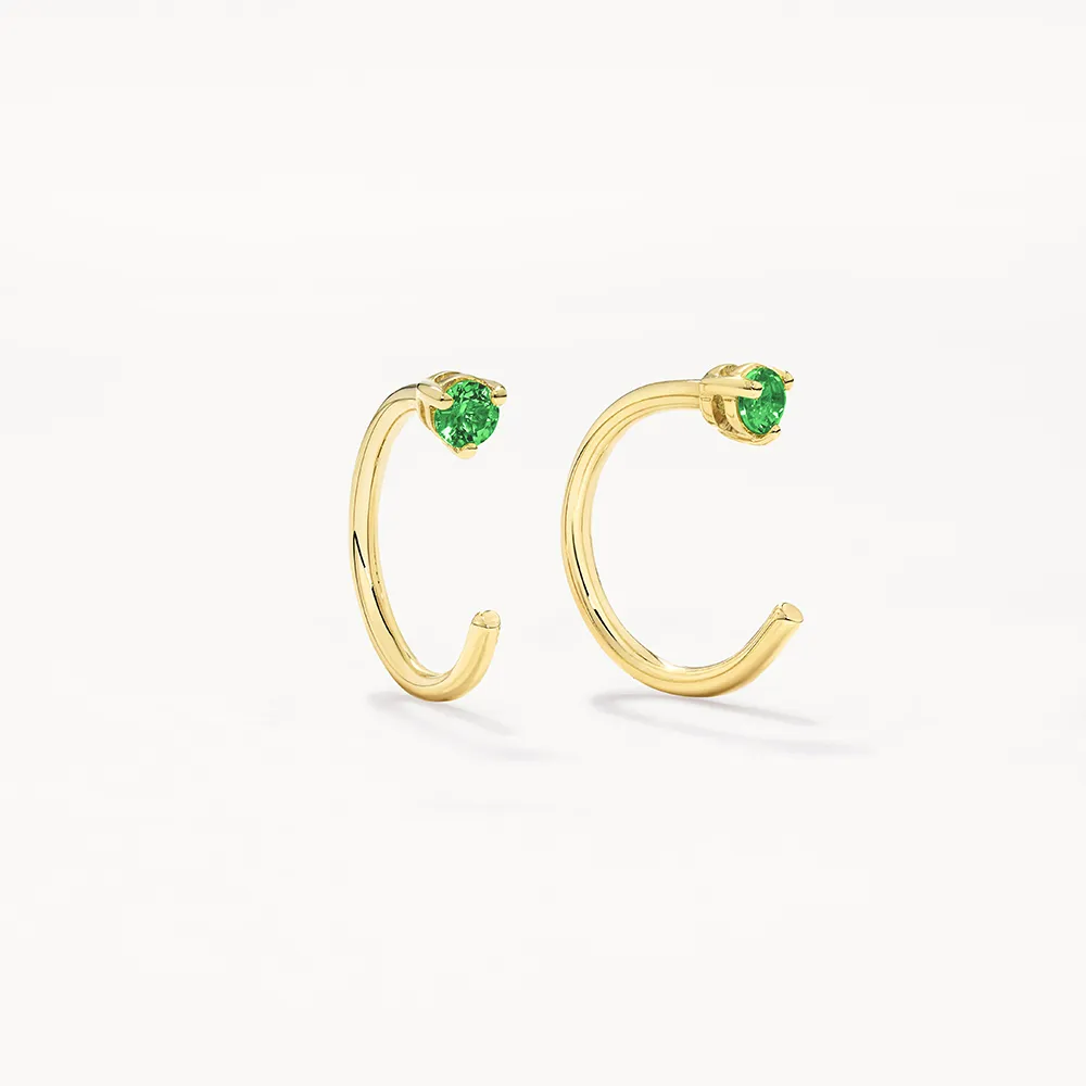 Emerald May Birthstone Hook Earrings in 10k Gold