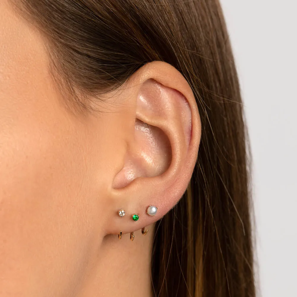 Emerald May Birthstone Hook Earrings in 10k Gold