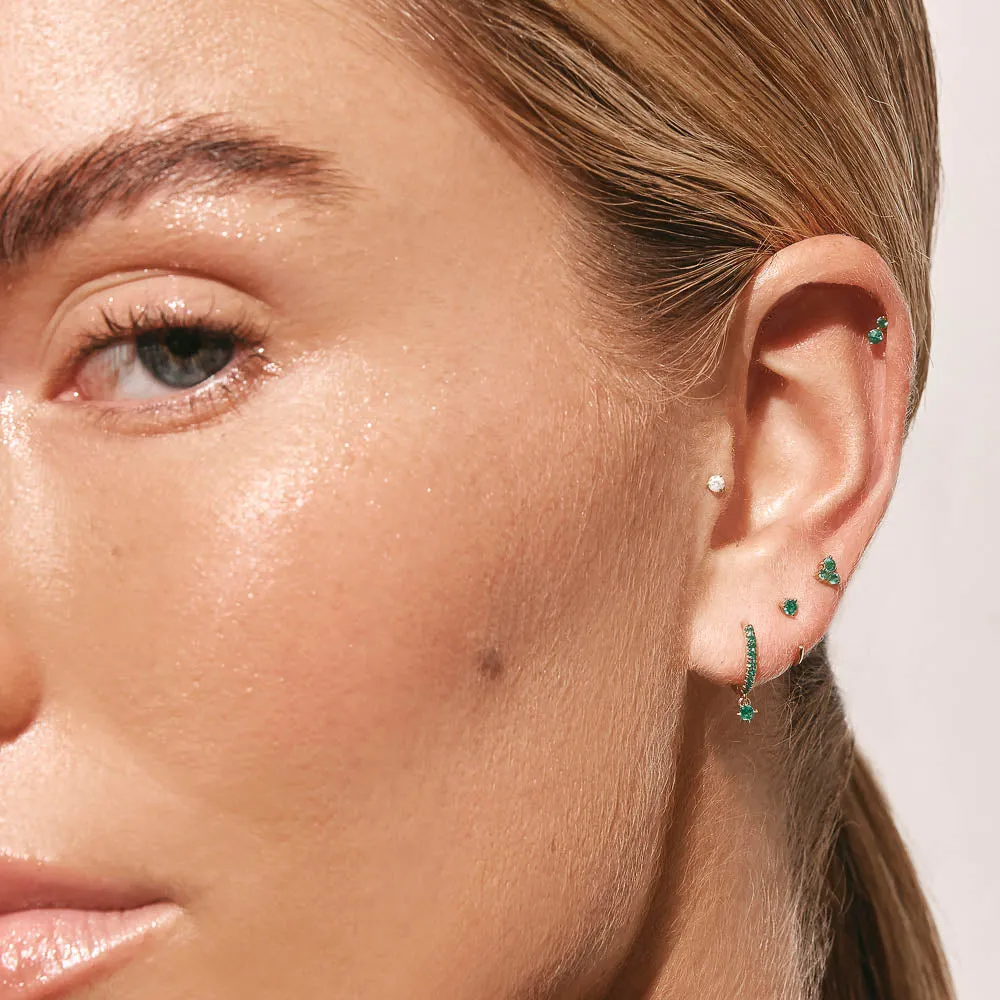 Emerald May Birthstone Hook Earrings in 10k Gold