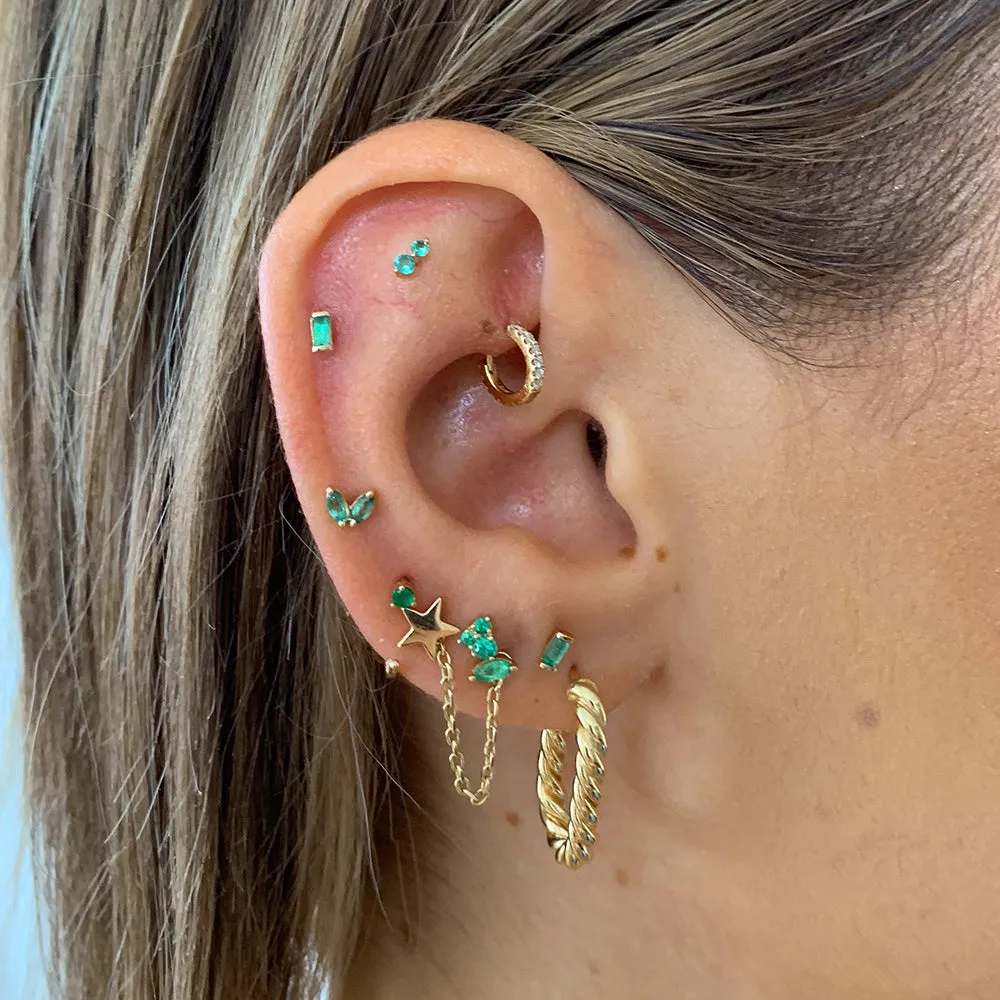 Emerald May Birthstone Hook Earrings in 10k Gold