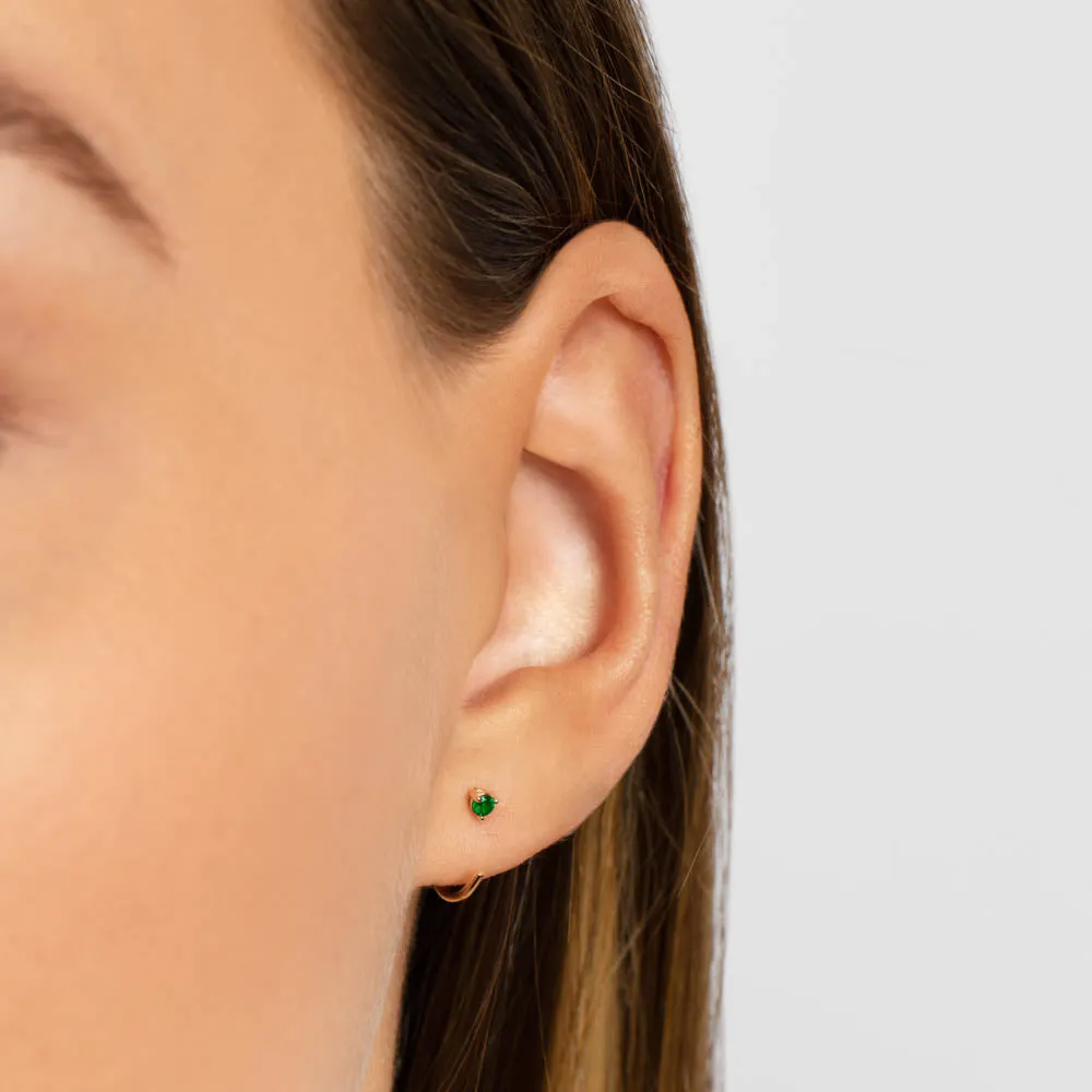 Emerald May Birthstone Hook Earrings in 10k Gold