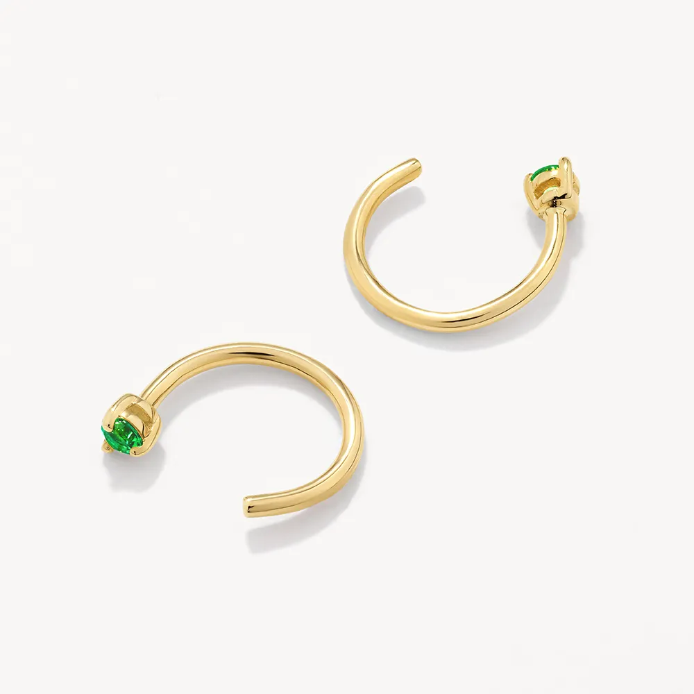 Emerald May Birthstone Hook Earrings in 10k Gold