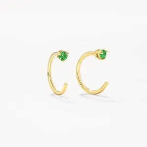 Emerald May Birthstone Hook Earrings in 10k Gold