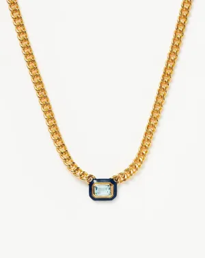 Enamel & Stone Floating Pendant Chain Necklace | 18ct Gold Plated/Blue Cubic Zirconia