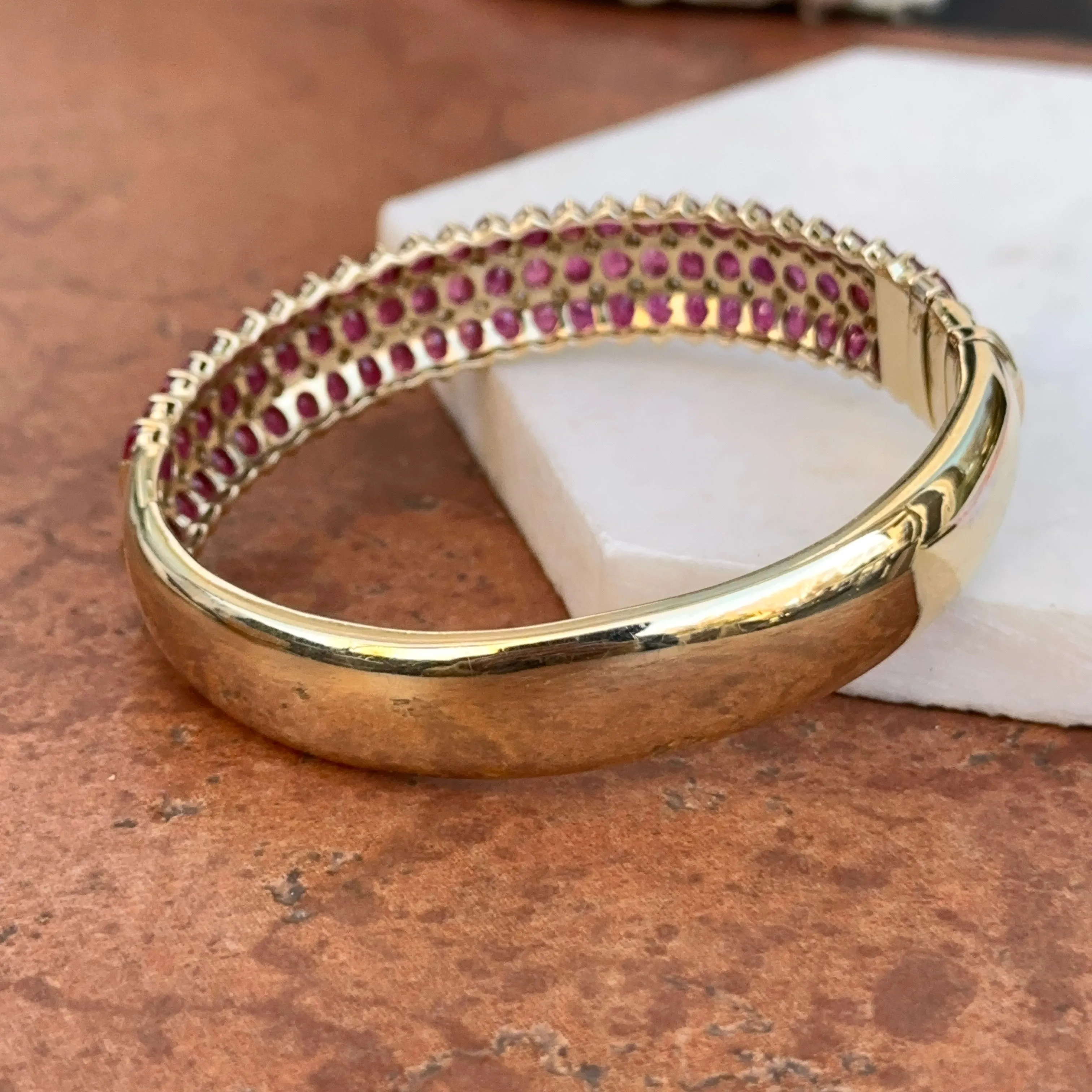 Estate 14KT Yellow Gold Marquise Ruby   Diamond Bangle Bracelet