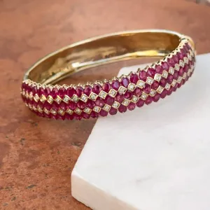 Estate 14KT Yellow Gold Marquise Ruby   Diamond Bangle Bracelet