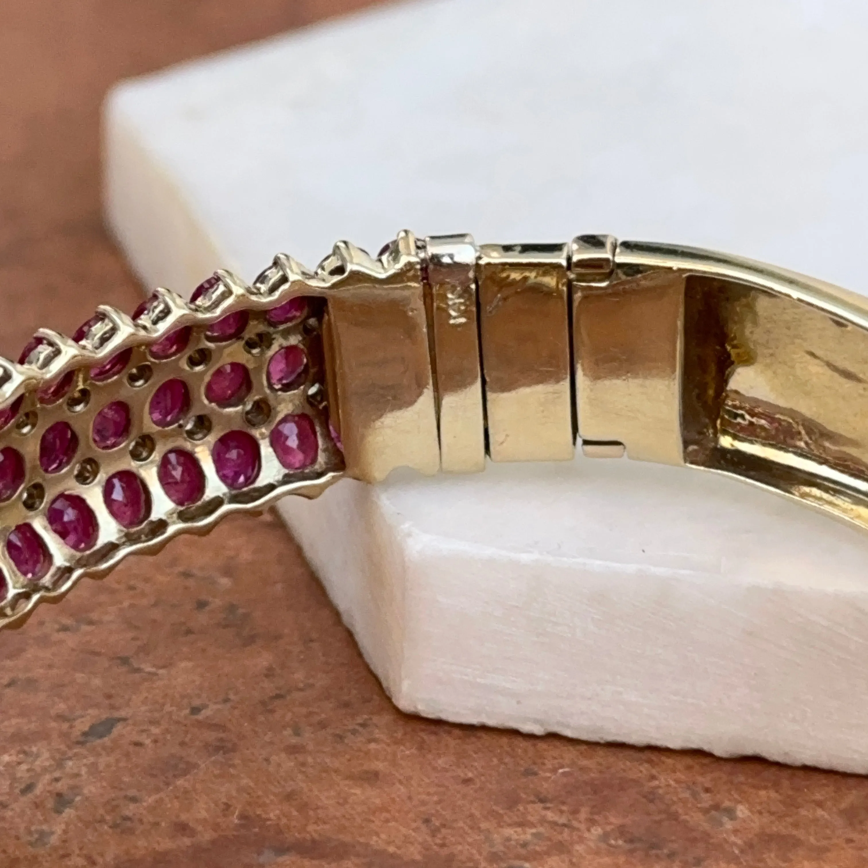 Estate 14KT Yellow Gold Marquise Ruby   Diamond Bangle Bracelet
