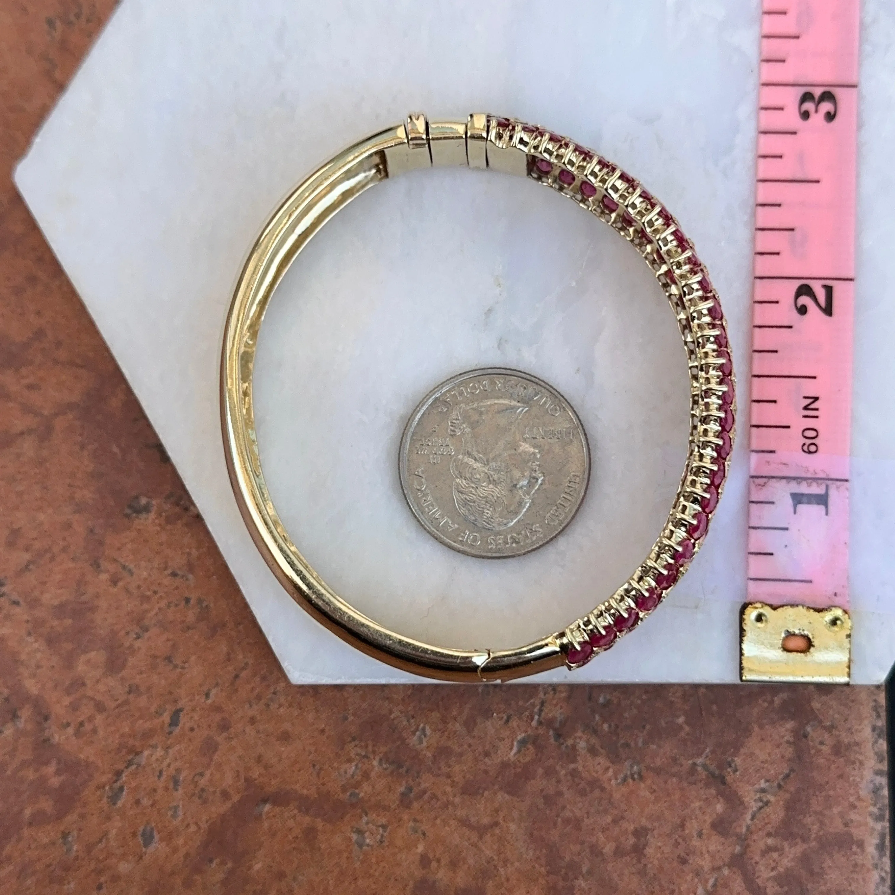 Estate 14KT Yellow Gold Marquise Ruby   Diamond Bangle Bracelet