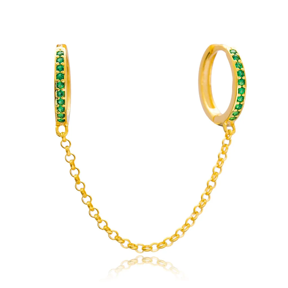 Everyday casual wear Single Double Diamond CZ Long Chain Huggie Hoop CZ Earringss