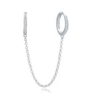 Everyday casual wear Single Double Diamond CZ Long Chain Huggie Hoop CZ Earringss