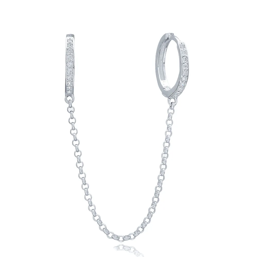 Everyday casual wear Single Double Diamond CZ Long Chain Huggie Hoop CZ Earringss