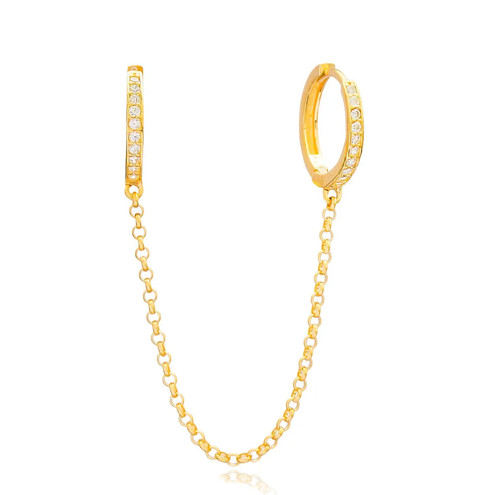 Everyday casual wear Single Double Diamond CZ Long Chain Huggie Hoop CZ Earringss