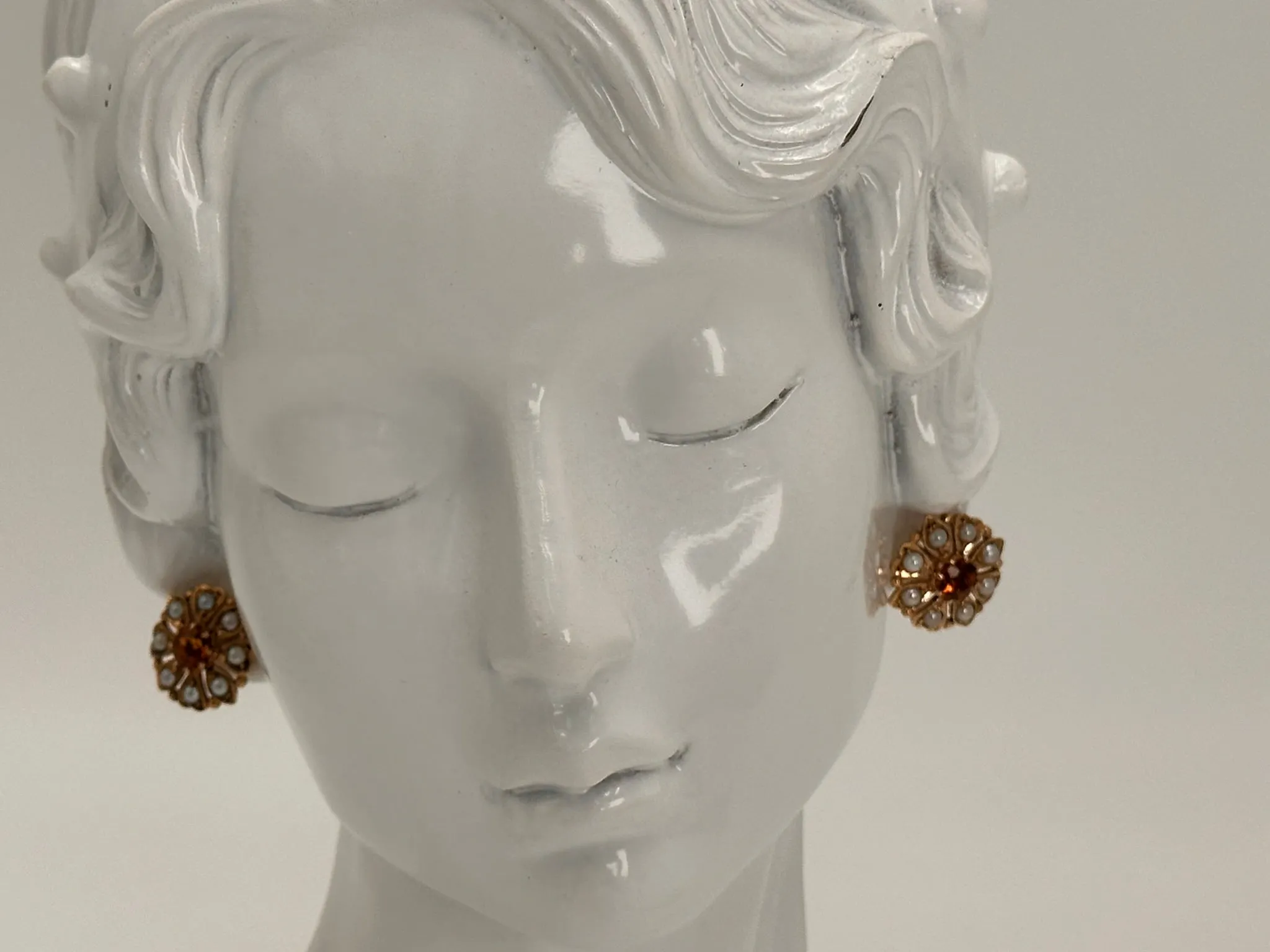 Exquisite 9ct Yellow Gold Citrine & Seed Pearl Cluster Earrings - Radiant