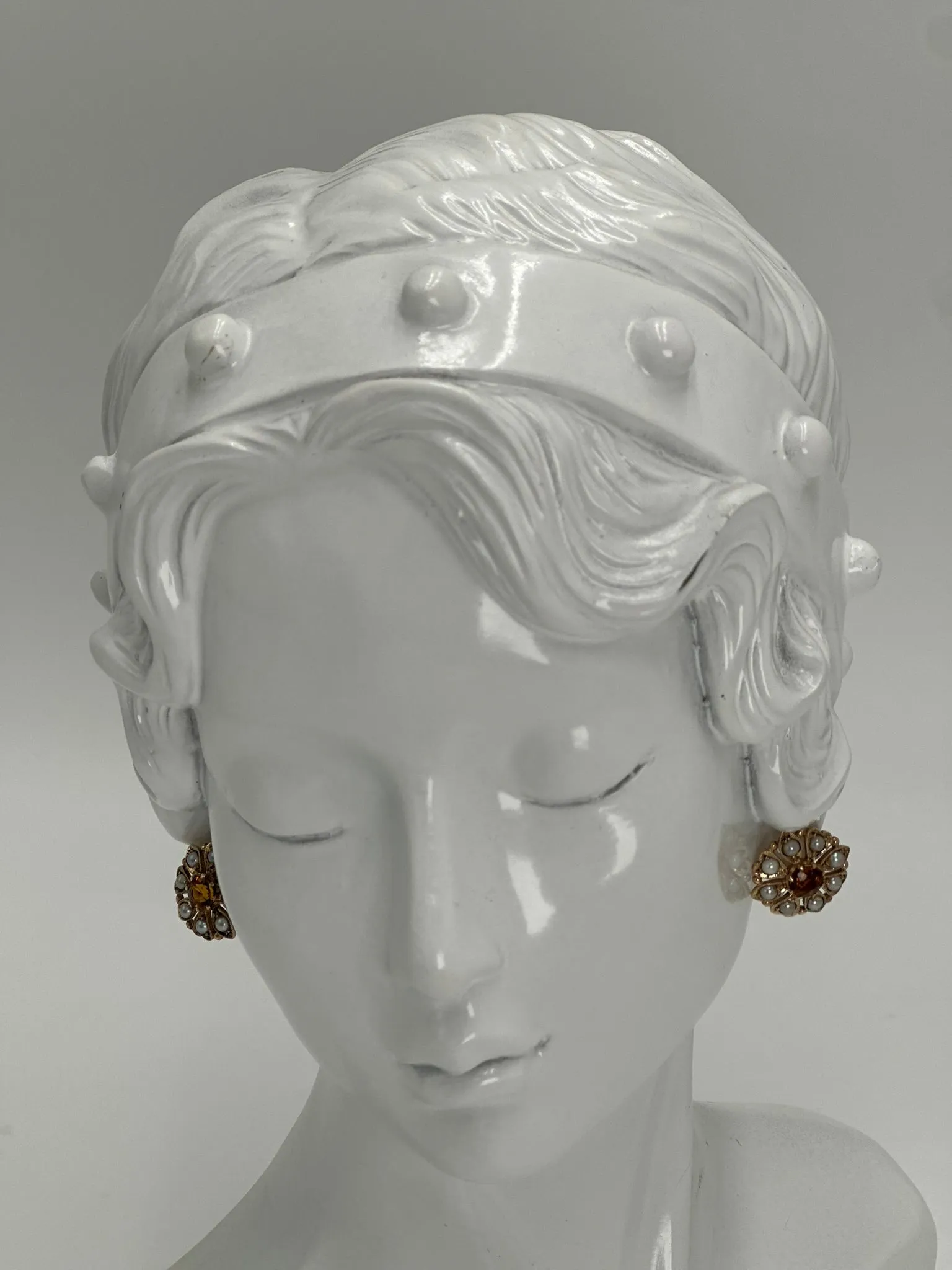 Exquisite 9ct Yellow Gold Citrine & Seed Pearl Cluster Earrings - Radiant