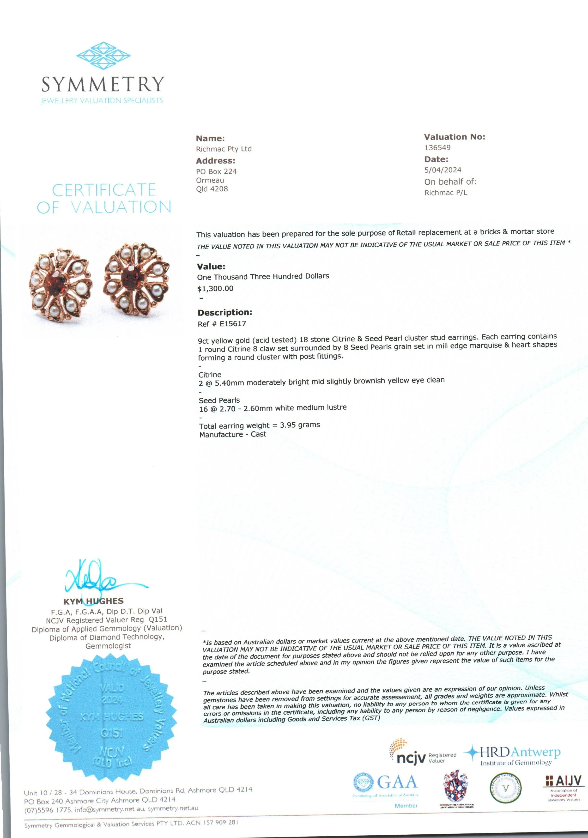 Exquisite 9ct Yellow Gold Citrine & Seed Pearl Cluster Earrings - Radiant