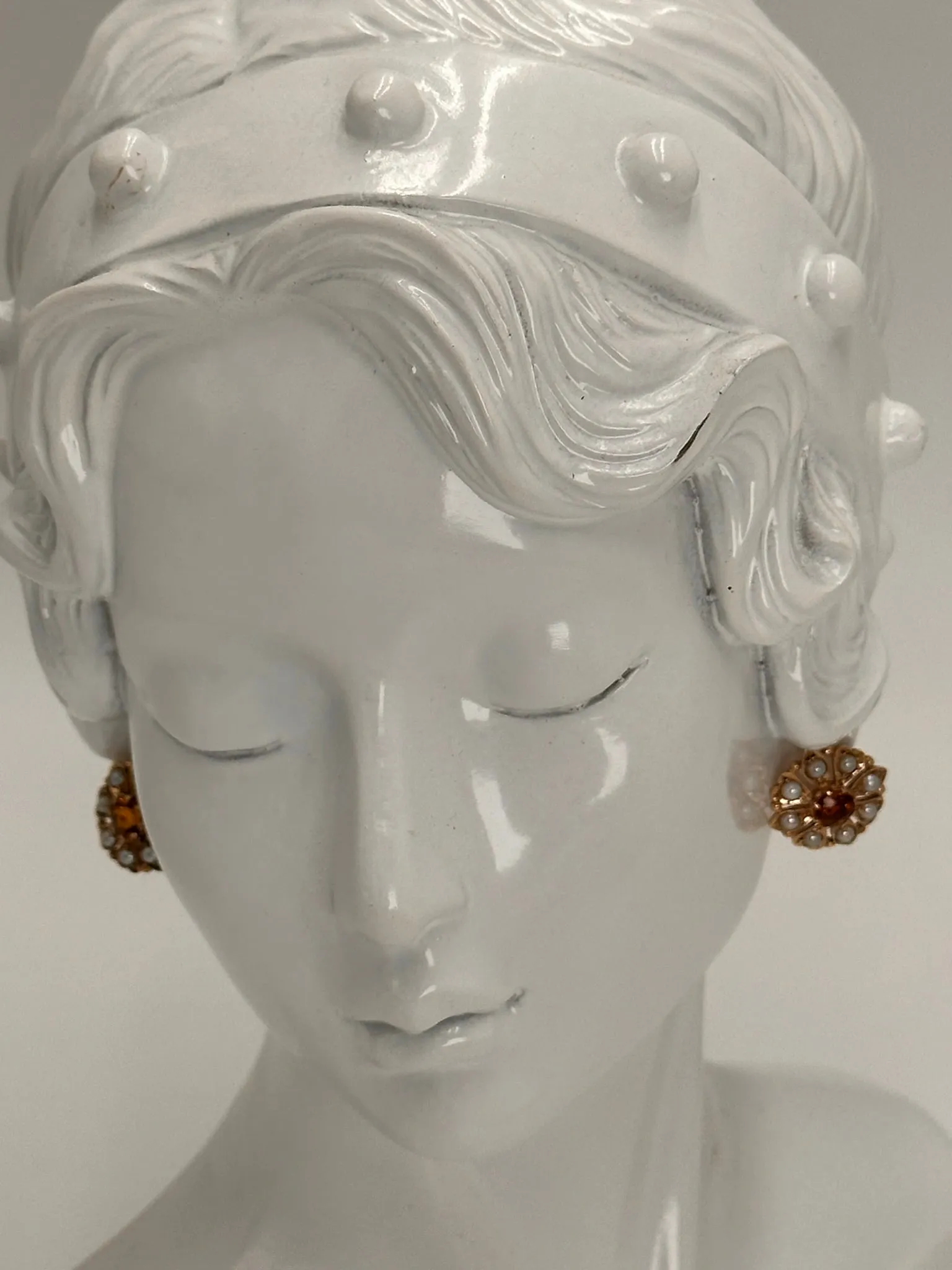 Exquisite 9ct Yellow Gold Citrine & Seed Pearl Cluster Earrings - Radiant