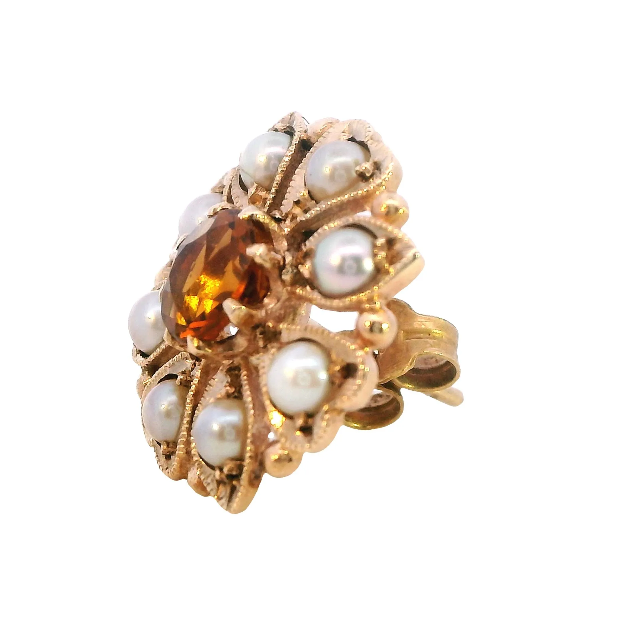Exquisite 9ct Yellow Gold Citrine & Seed Pearl Cluster Earrings - Radiant