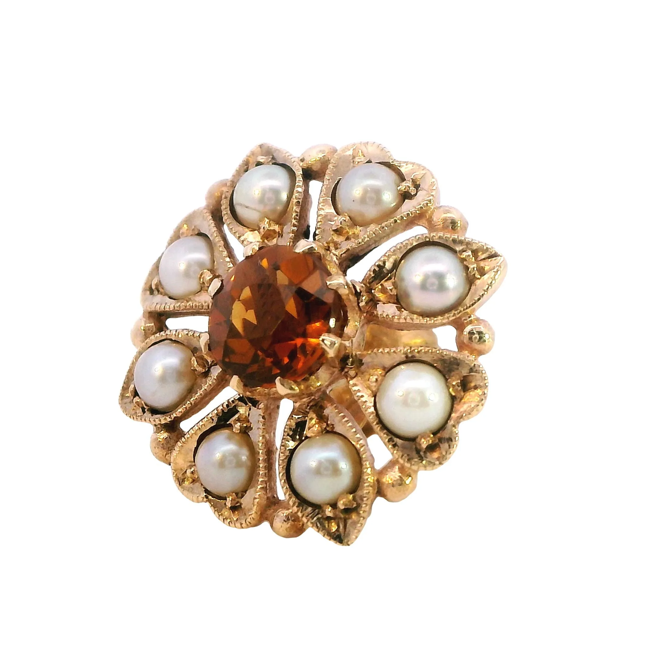 Exquisite 9ct Yellow Gold Citrine & Seed Pearl Cluster Earrings - Radiant