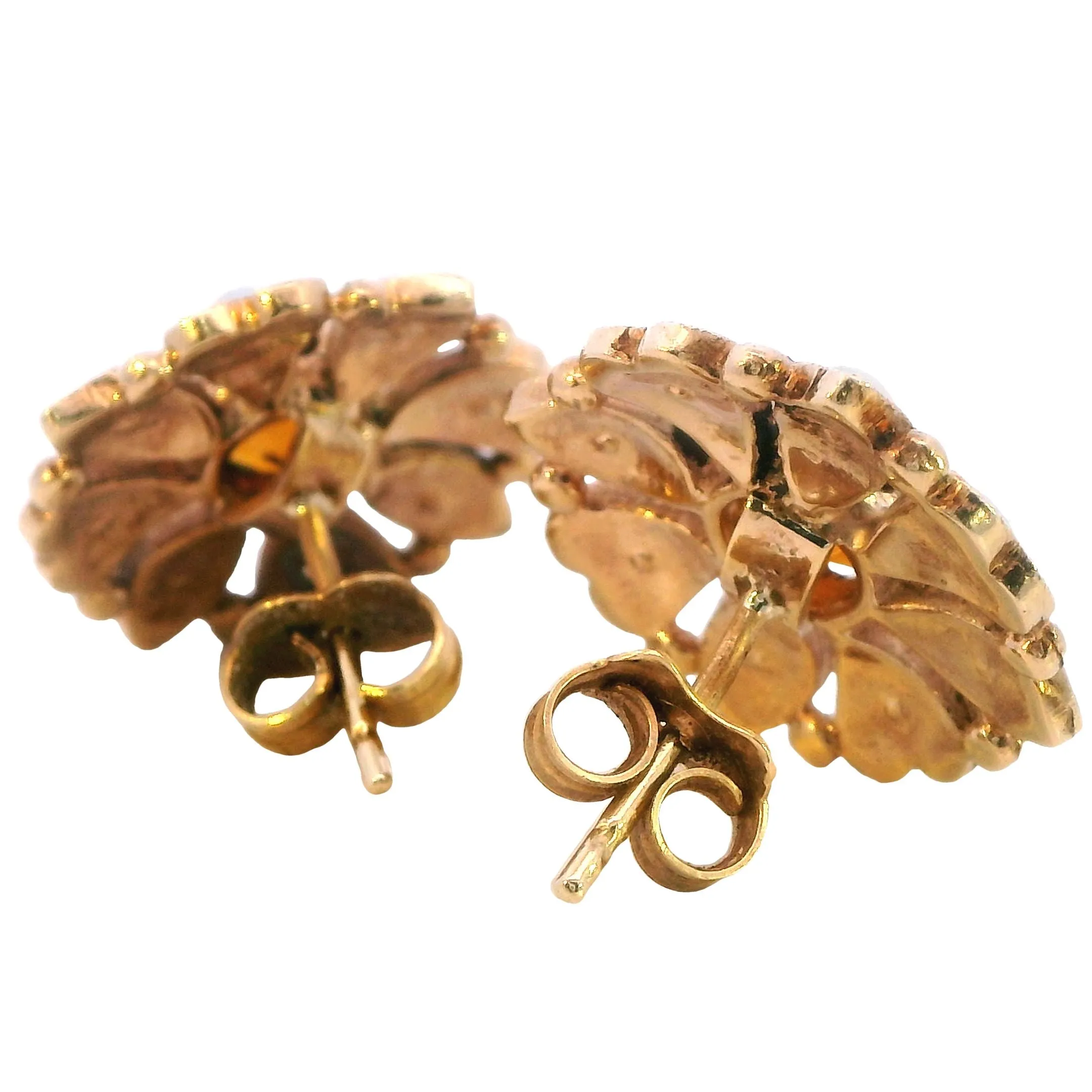 Exquisite 9ct Yellow Gold Citrine & Seed Pearl Cluster Earrings - Radiant