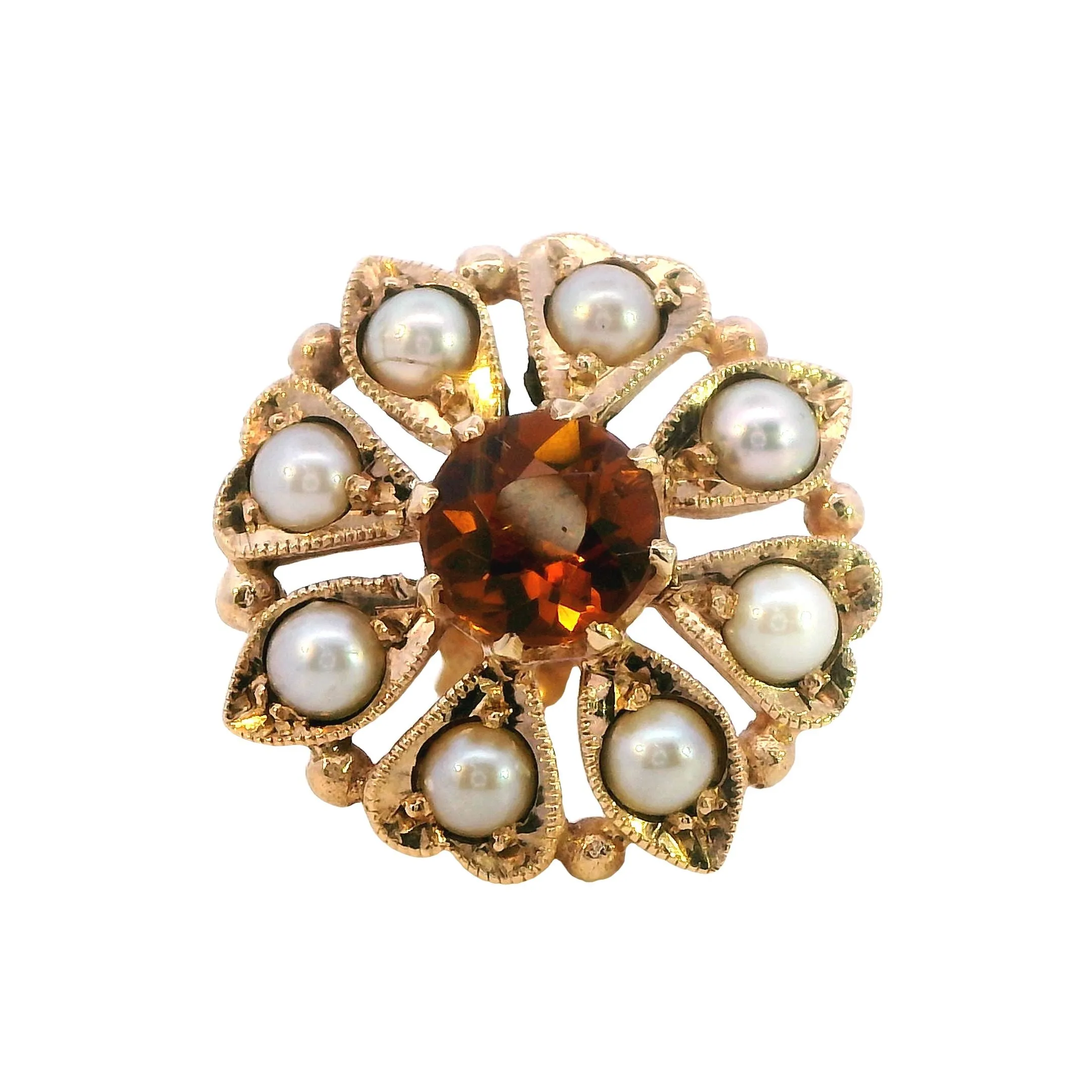Exquisite 9ct Yellow Gold Citrine & Seed Pearl Cluster Earrings - Radiant