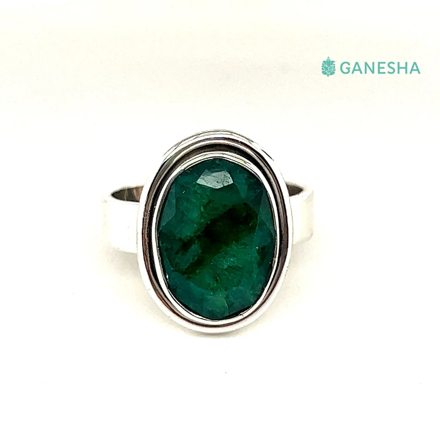 Faceted Emerald Round (925) Sterling Silver Jewellery Gift Set With Free Chain