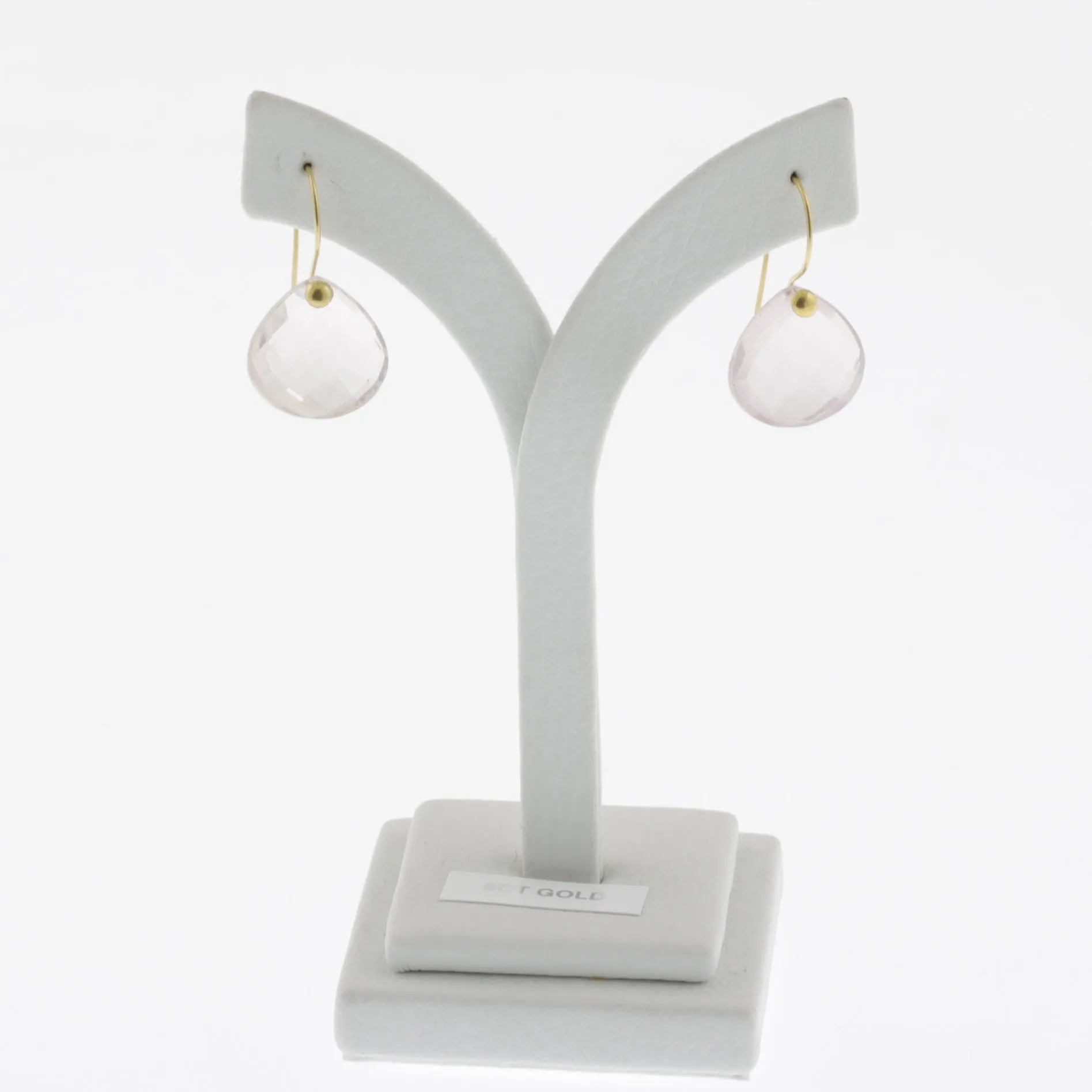 Faceted rose quartz yellow gold drop earrings