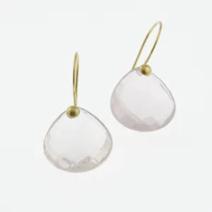 Faceted rose quartz yellow gold drop earrings