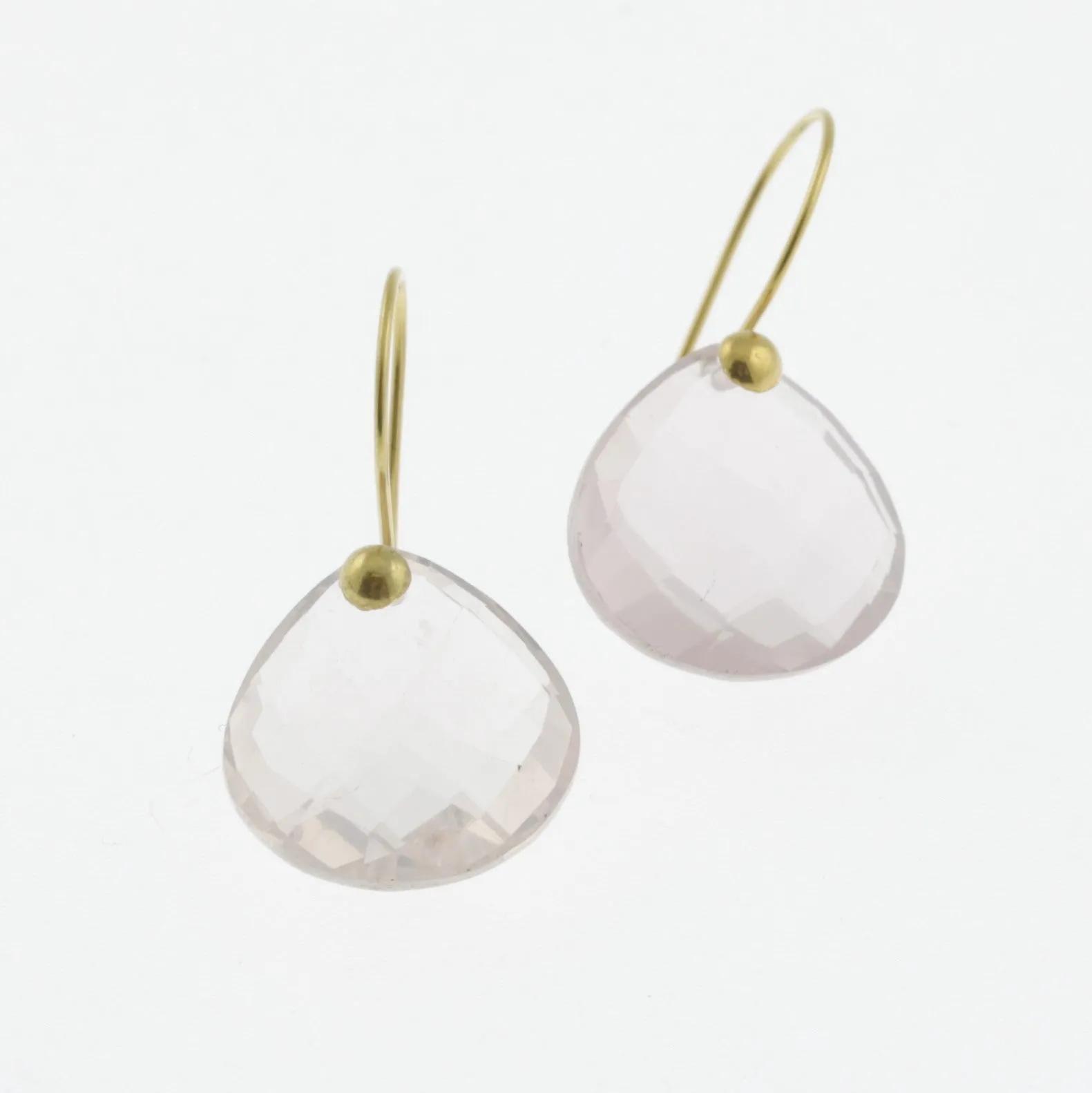 Faceted rose quartz yellow gold drop earrings