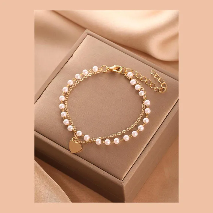 Faux Pearl Decor Heart Charm Bracelet