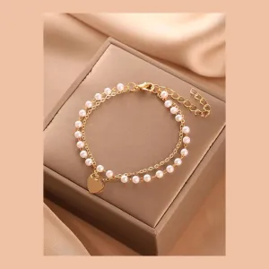 Faux Pearl Decor Heart Charm Bracelet
