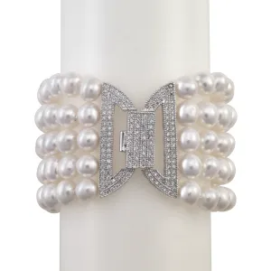 Five-strand AAAA freshwater pearl and crystal bracelet