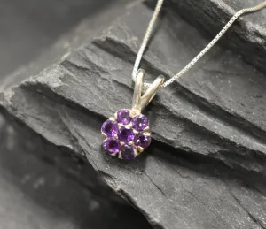 Flower Amethyst Pendant - Dainty Flower Necklace - Purple Daisy Necklace