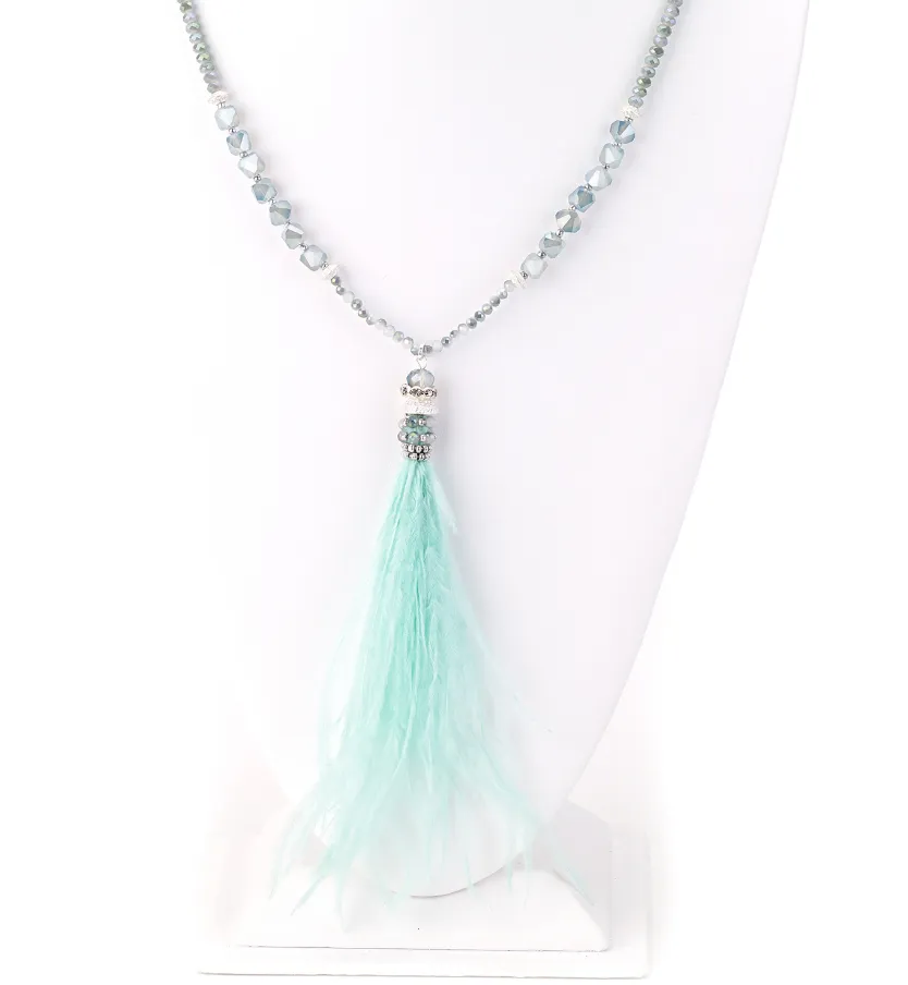 Fluffy Feather Pendant Long Necklace