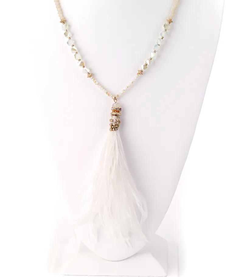 Fluffy Feather Pendant Long Necklace