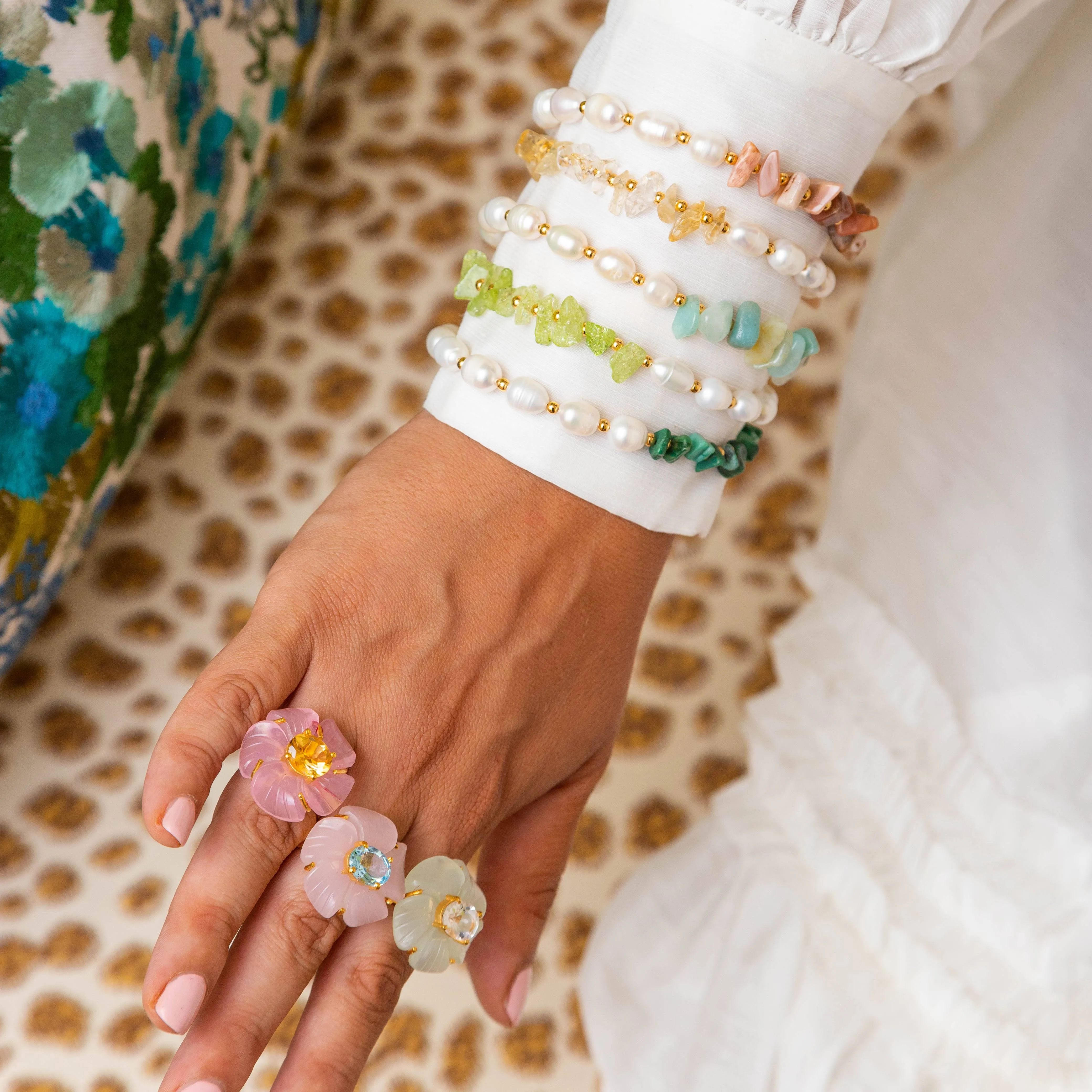 Freshwater Pearl and Peach Moonstone Bracelet: The Carolee