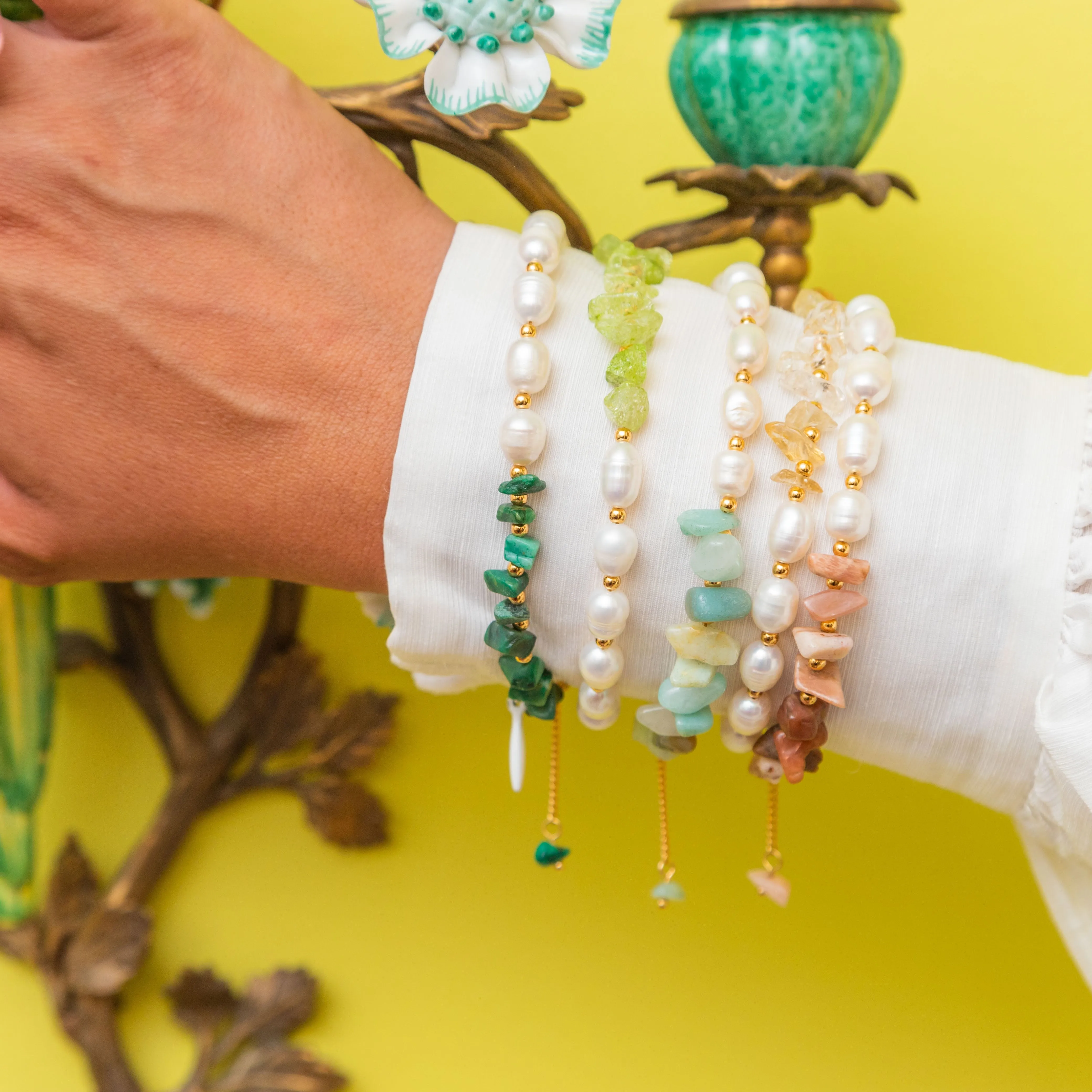 Freshwater Pearl and Peach Moonstone Bracelet: The Carolee