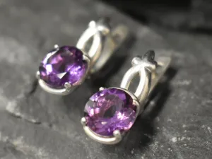 Genuine Amethyst Earrings - Purple Drop Earrings - Vintage Round Earrings
