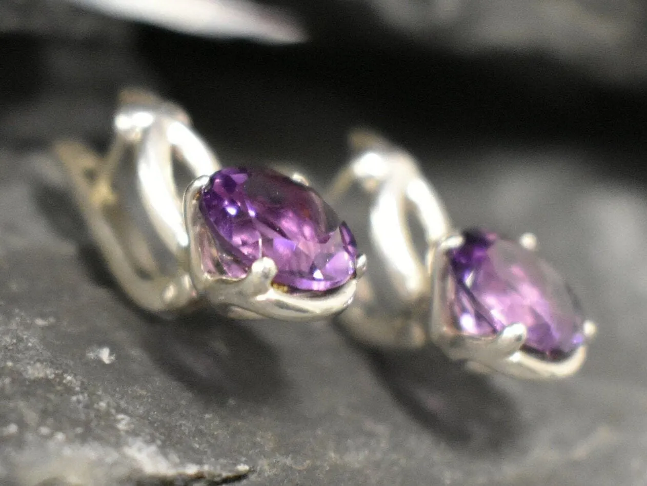 Genuine Amethyst Earrings - Purple Drop Earrings - Vintage Round Earrings