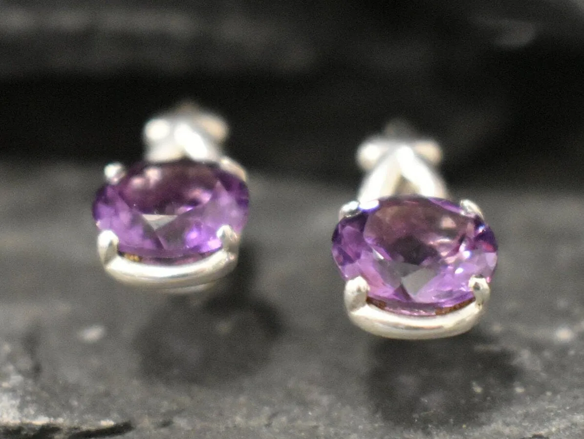 Genuine Amethyst Earrings - Purple Drop Earrings - Vintage Round Earrings