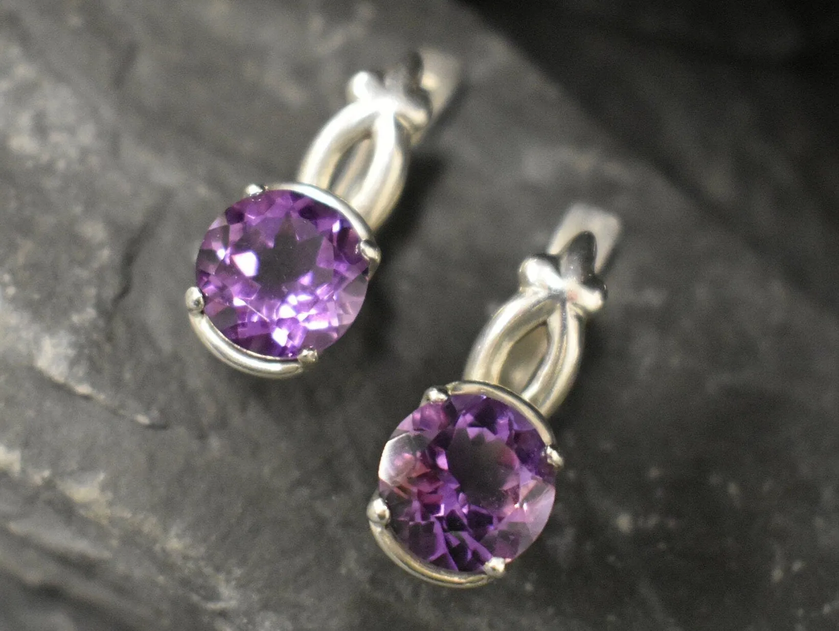 Genuine Amethyst Earrings - Purple Drop Earrings - Vintage Round Earrings