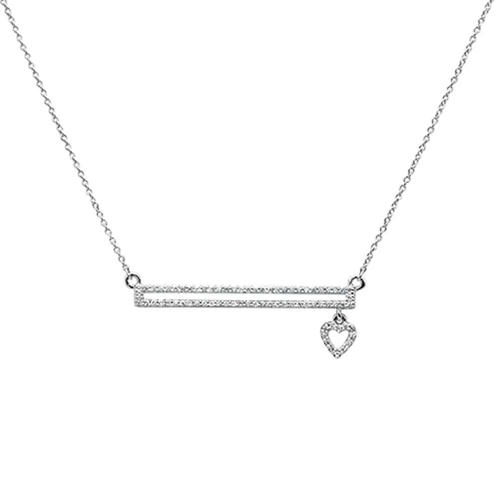 Genuine Diamond and 14K White Gold Bar Pendant with Dangling Heart