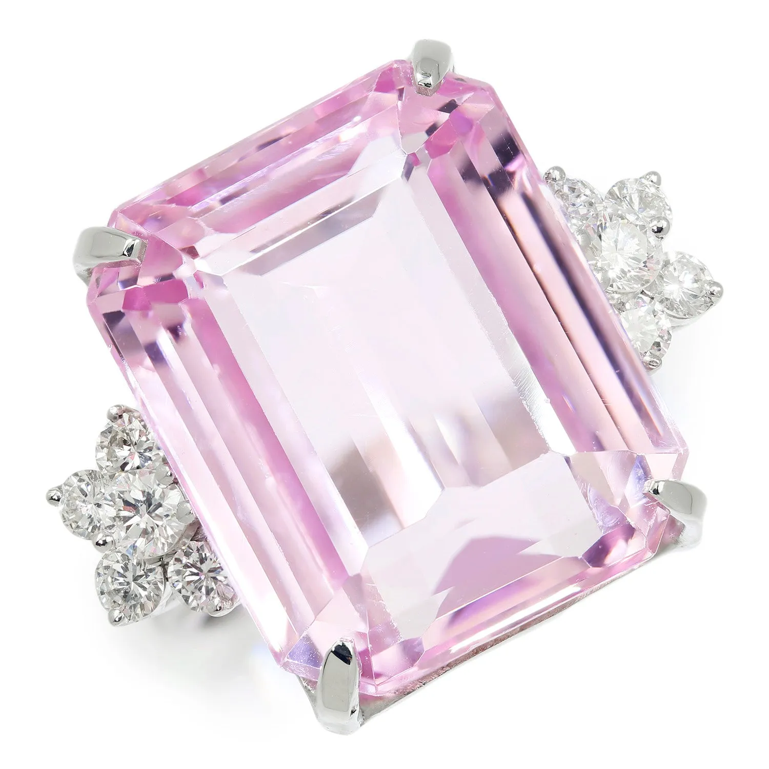 GIA Certified 33.15CT Pink Kunzite Ring with Diamonds White Gold