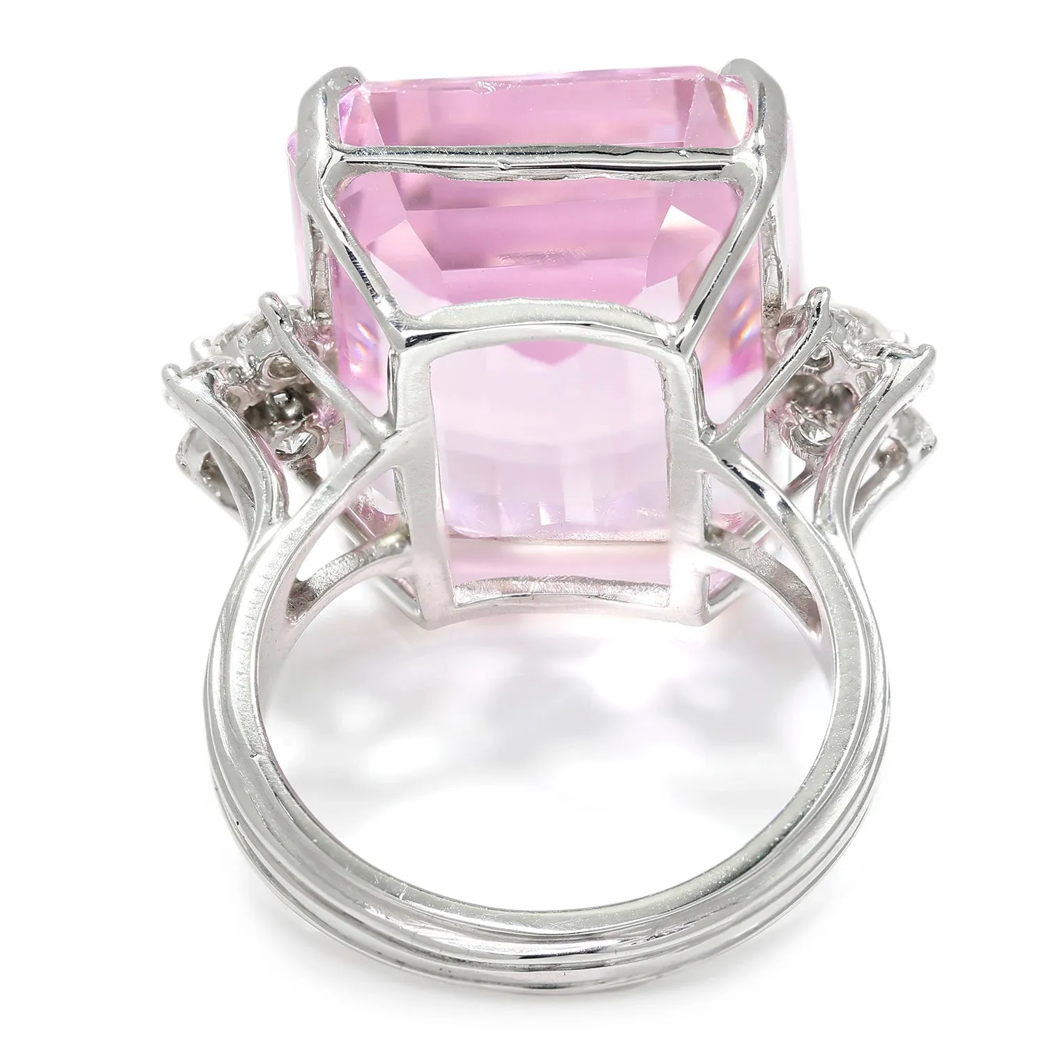 GIA Certified 33.15CT Pink Kunzite Ring with Diamonds White Gold