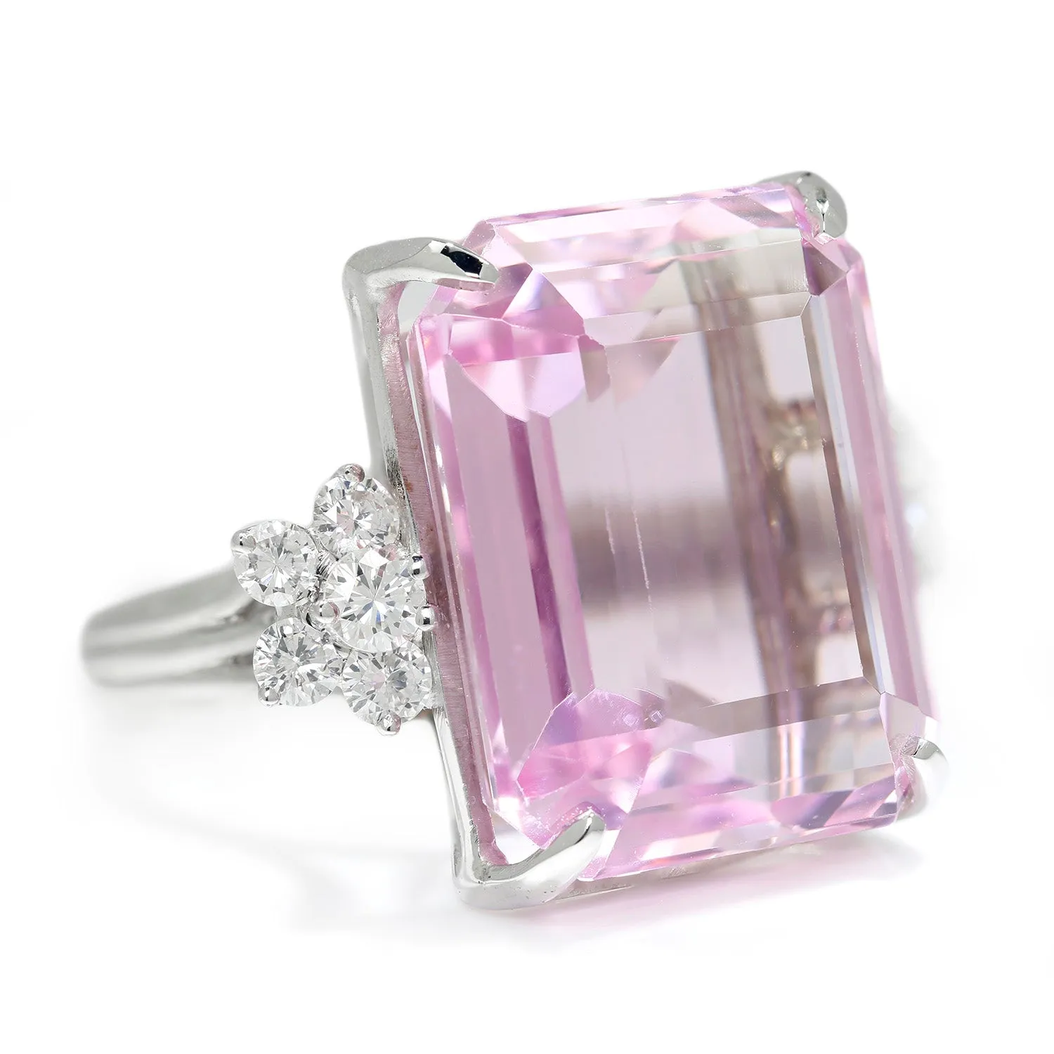 GIA Certified 33.15CT Pink Kunzite Ring with Diamonds White Gold