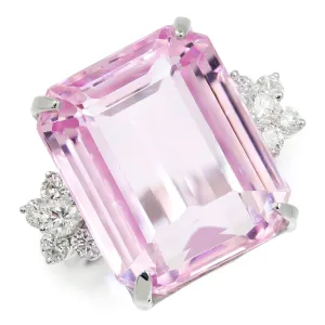 GIA Certified 33.15CT Pink Kunzite Ring with Diamonds White Gold
