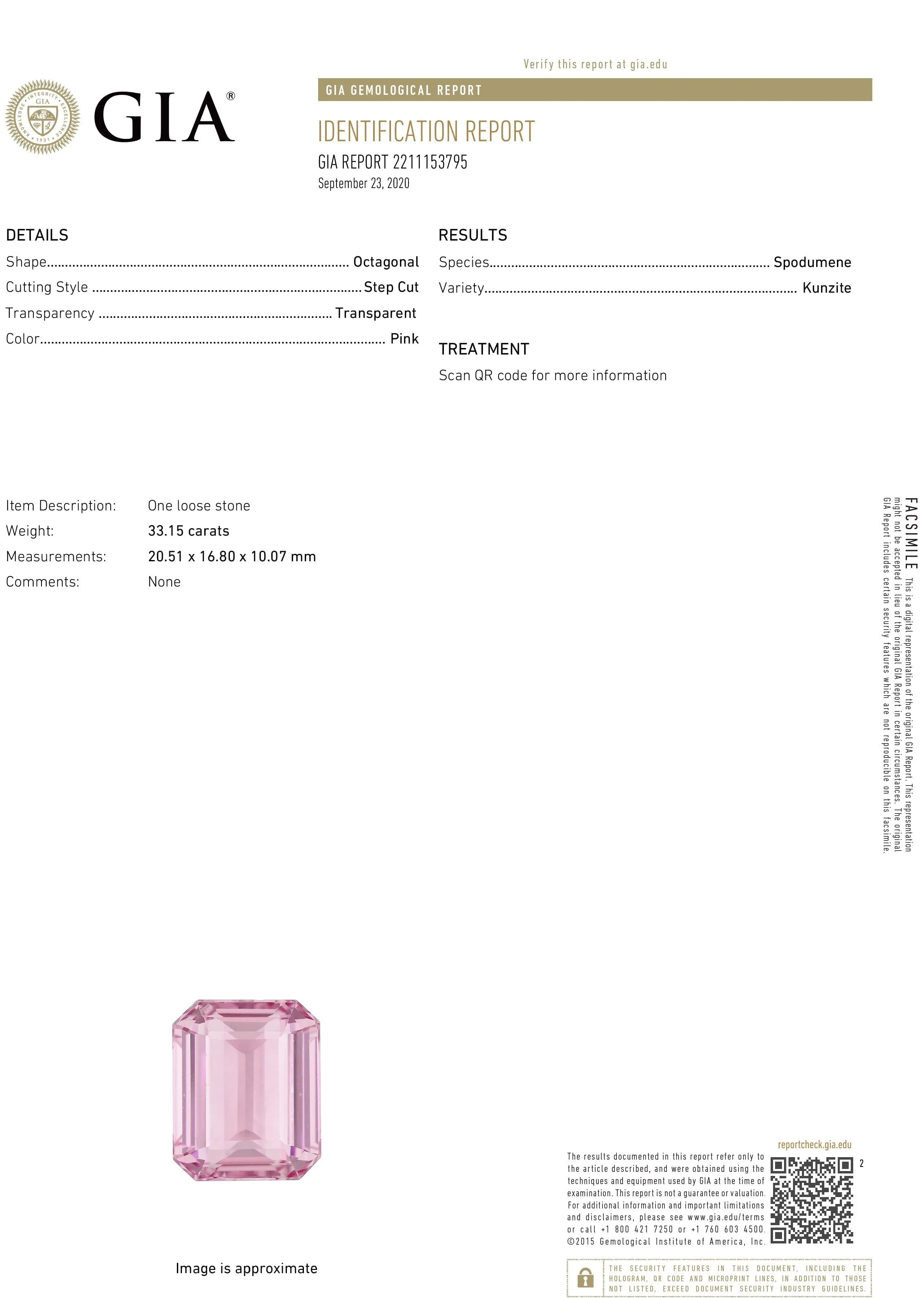 GIA Certified 33.15CT Pink Kunzite Ring with Diamonds White Gold