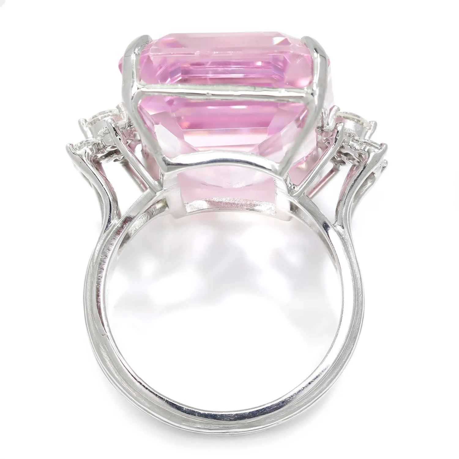 GIA Certified 33.15CT Pink Kunzite Ring with Diamonds White Gold