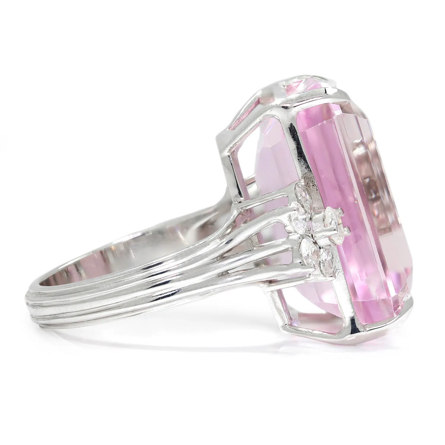 GIA Certified 33.15CT Pink Kunzite Ring with Diamonds White Gold