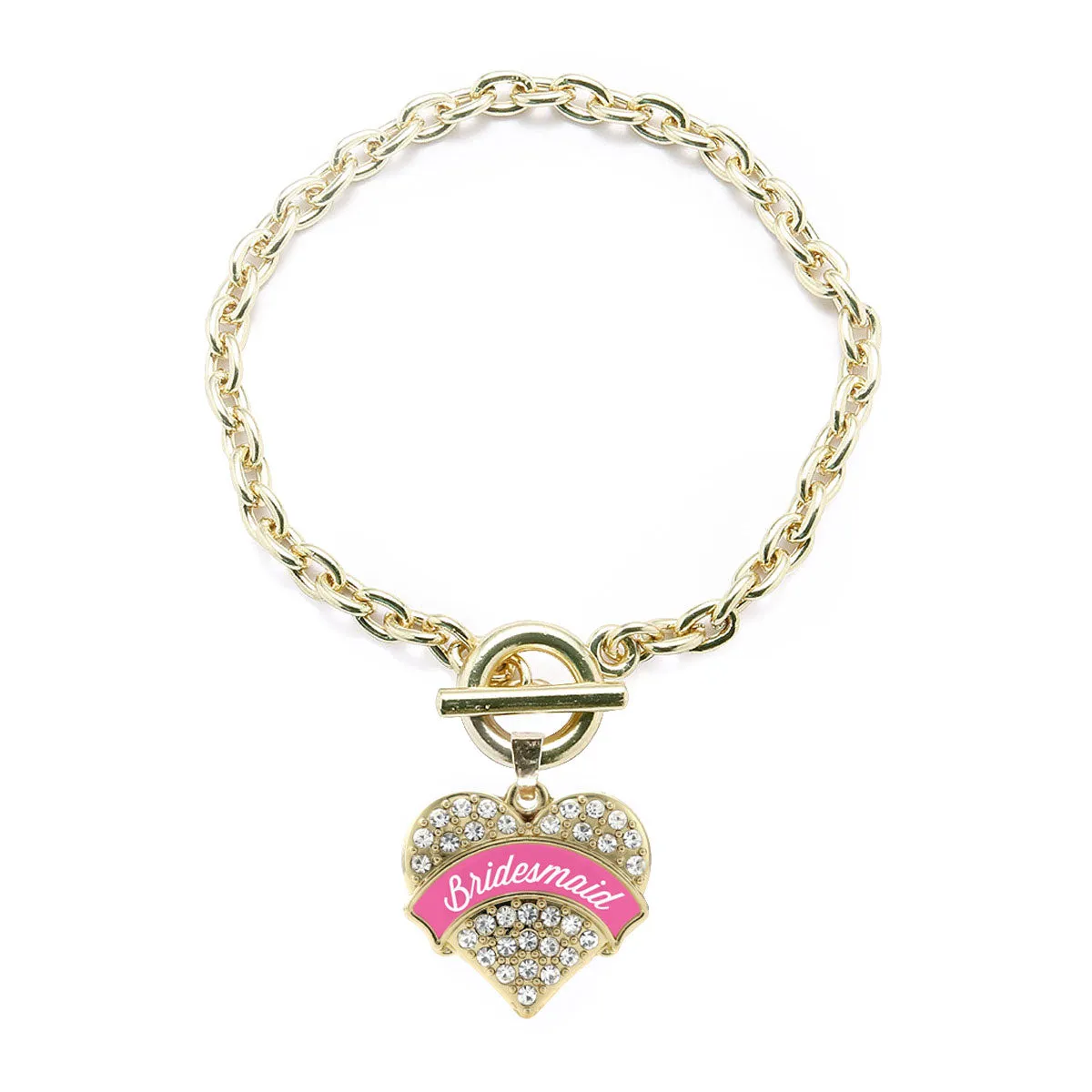 Gold Bridesmaid Pave Heart Charm Toggle Bracelet