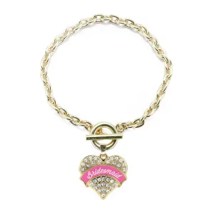 Gold Bridesmaid Pave Heart Charm Toggle Bracelet